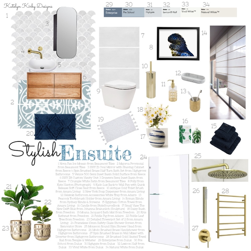 Stylish Ensuite Mood Board by Katelyn Kirby Interior Design on Style Sourcebook