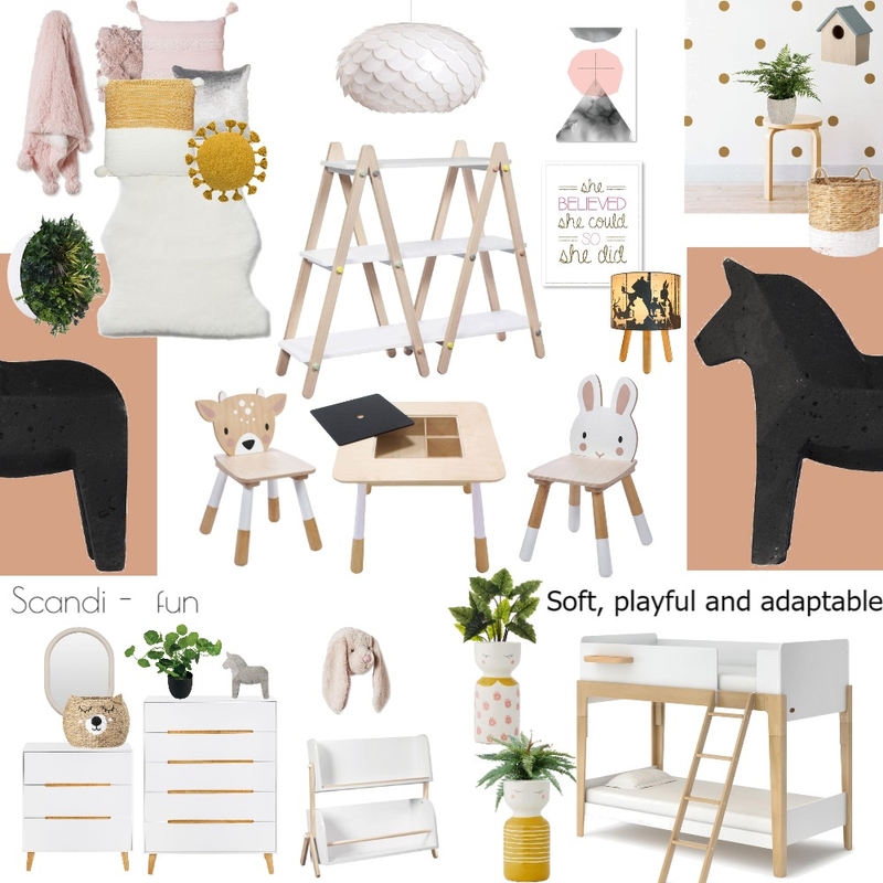 Scandi-fun for girls - catering for sisters with an age gap Mood Board by sadiesinteriors on Style Sourcebook