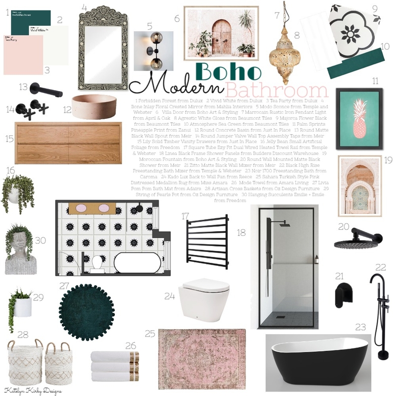Modern Boho Bathroom Mood Board by Katelyn Kirby Interior Design on Style Sourcebook