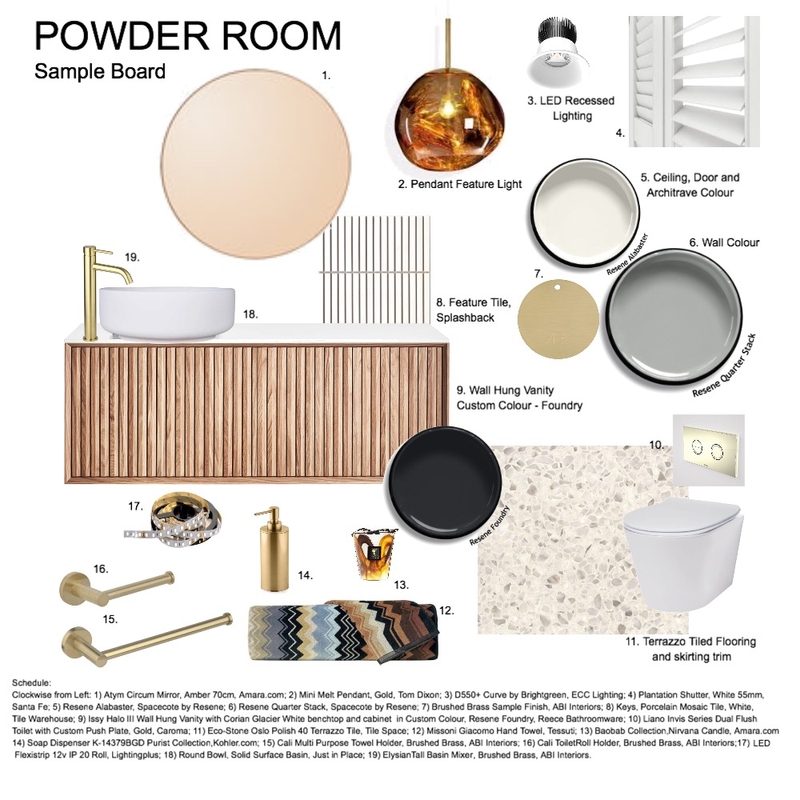 Powder Room Sample Board Mood Board by Helen Sheppard on Style Sourcebook