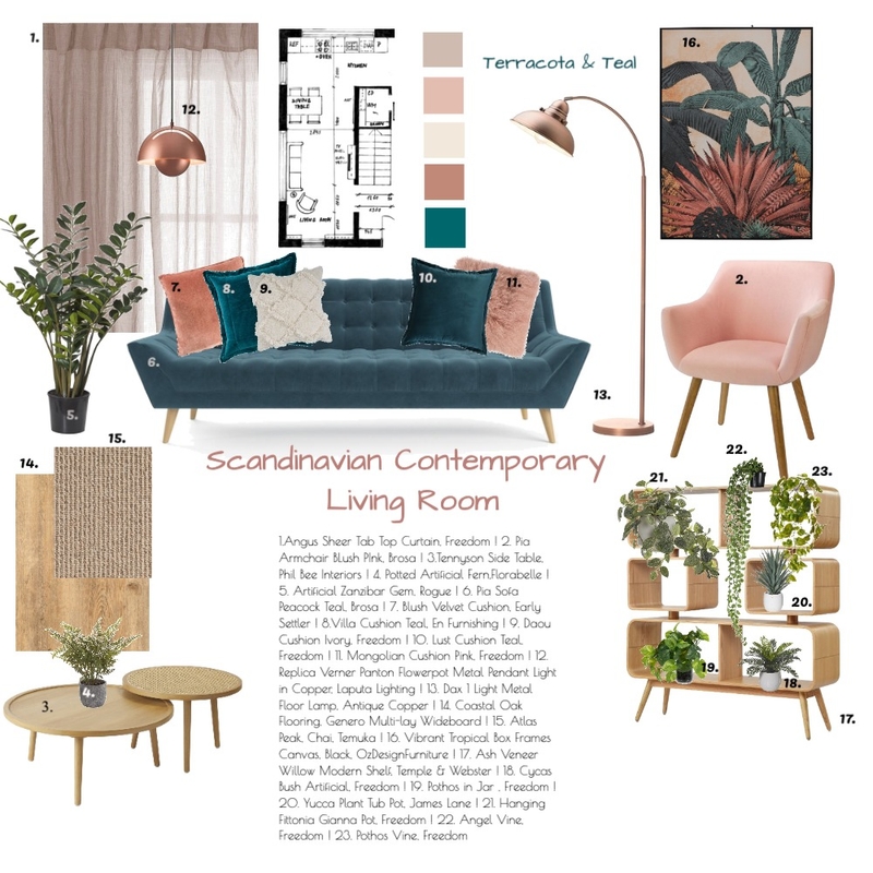 Terracota & Teal Living Room Mood Board by YasmiArtDesign on Style Sourcebook