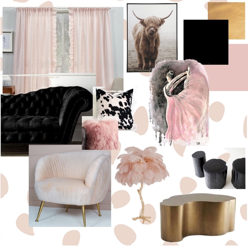 Pink Gold and Black cow inspired living room Mood Board by 77Snowman on Style Sourcebook