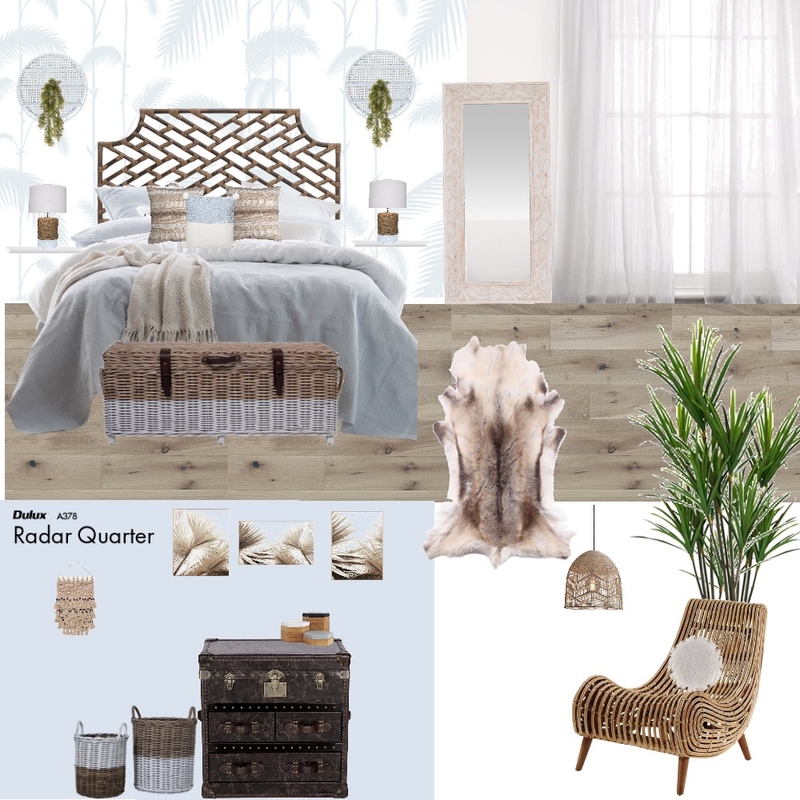 Tropical blue, white and rattan bedroom Mood Board by VisualStyle on Style Sourcebook