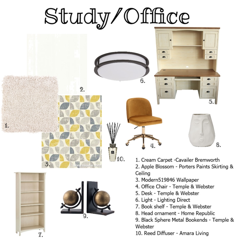 Study /Office Mood Board by Furnished Flair on Style Sourcebook