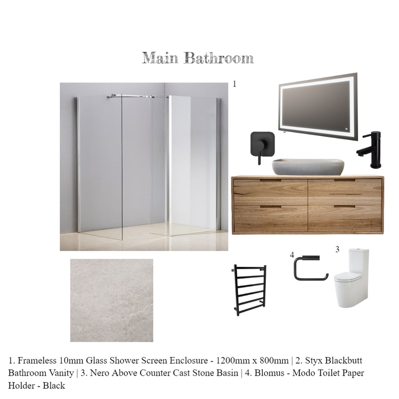 Sample board main bathroom Mood Board by Sam on Style Sourcebook