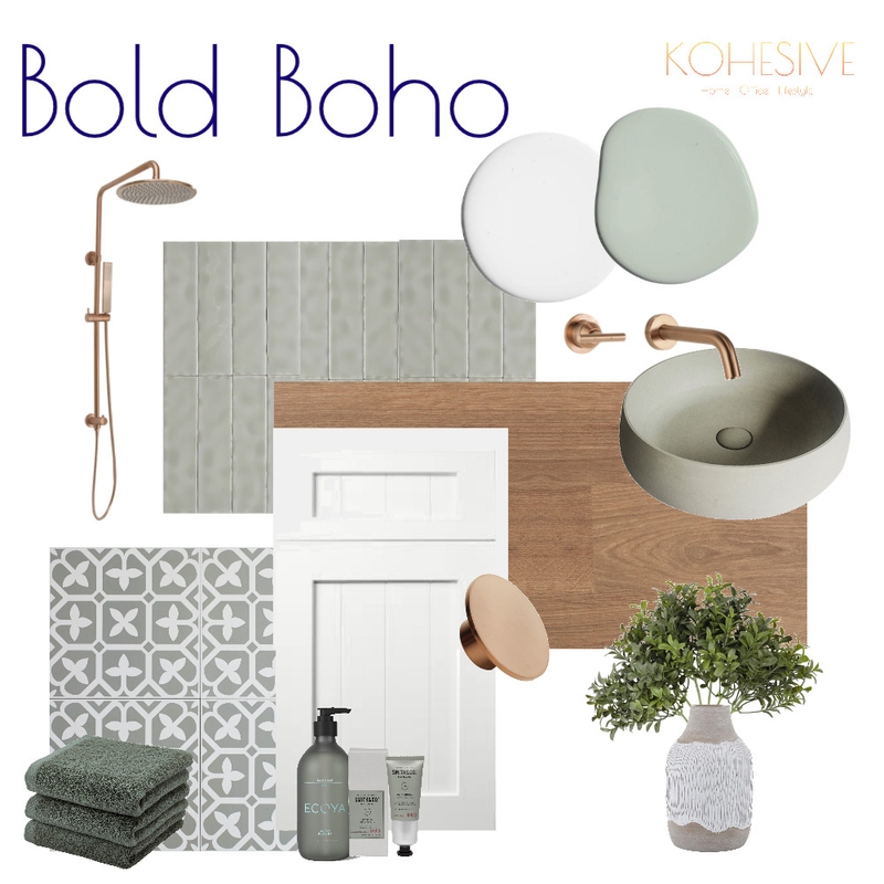 Bright Boho Bathroom Flatlay Mood Board by Kohesive on Style Sourcebook