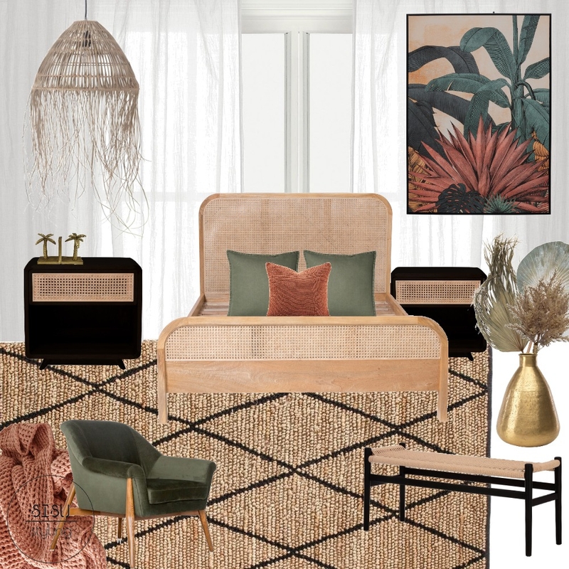 dark tropical bedroom Mood Board by Sisu Styling on Style Sourcebook