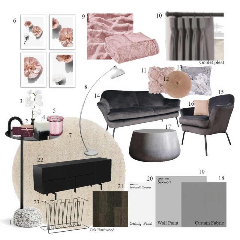 Living Room Sample Board Mood Board by Gia123 on Style Sourcebook