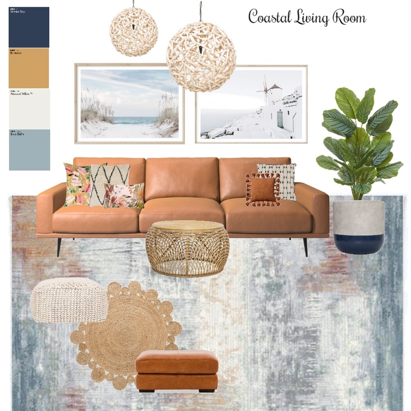 Modern Coastal Style Living Room Bright Brown Sofa Mood Board by Little Gold Brush on Style Sourcebook