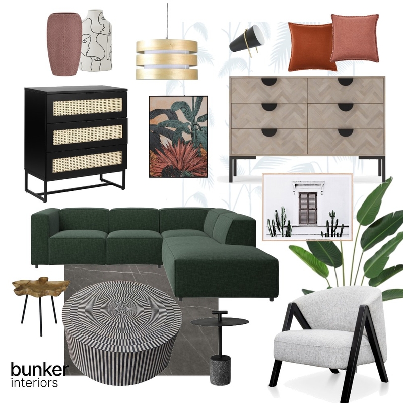 Vintage Tropical Living Room Mood Board by Bunker Interiors on Style Sourcebook