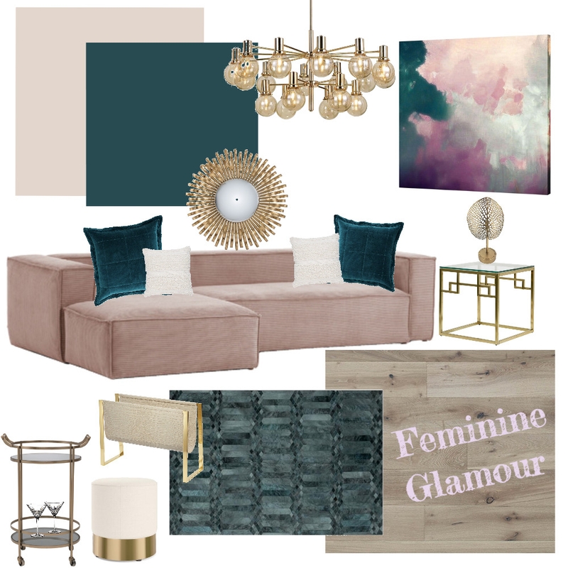 teal and pink living room Mood Board by Starlings Nest on Style Sourcebook
