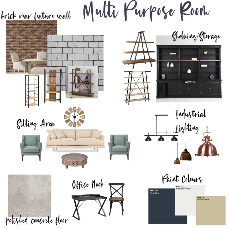 Multi Purpose Room Mood Board by Rustic Blue Interiors on Style Sourcebook