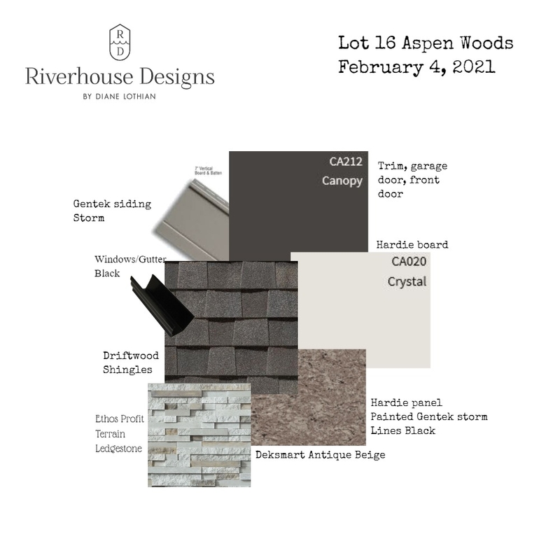 Lot 116 Aspen Woods Mood Board by Riverhouse Designs on Style Sourcebook