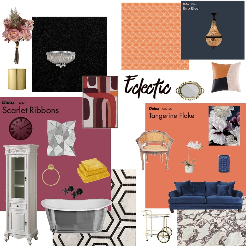 Eclectic Living and Bathroom Mood Board by rachelboeg on Style Sourcebook