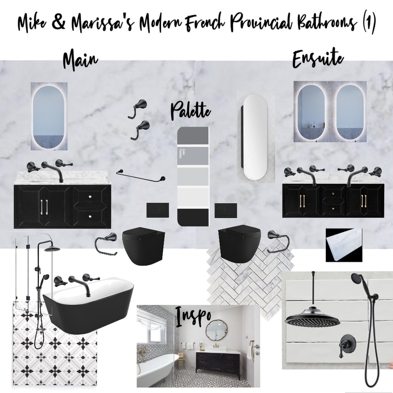 Mike & Marissa's Modern French Provincial Bathrooms (1) Mood Board by Copper & Tea Design by Lynda Bayada on Style Sourcebook