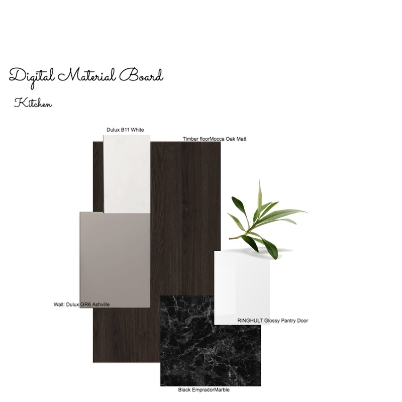 Material Board for White and Black Kitchen Mood Board by InteriorsbyD on Style Sourcebook
