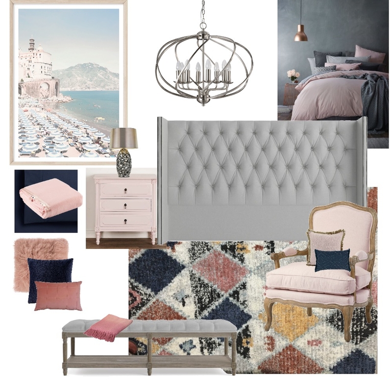 Pink and Grey Hamptons Inspired Master Bedroom Mood Board by leannedowling on Style Sourcebook