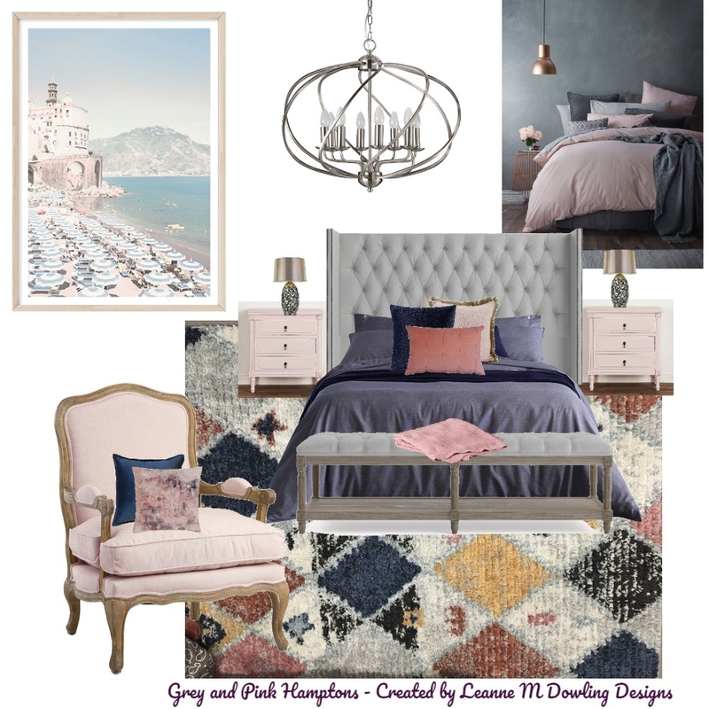 Pink and Grey Hamptons Inspired Master Bedroom Bedroom Mood Board by leannedowling on Style Sourcebook