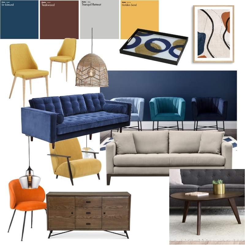 Blue Brown Grey & Yellow Mood Board by aliimran on Style Sourcebook