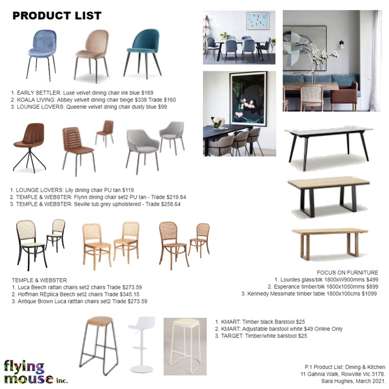 Sara - P.1 Product list: Dining & Kitchen Mood Board by Flyingmouse inc on Style Sourcebook