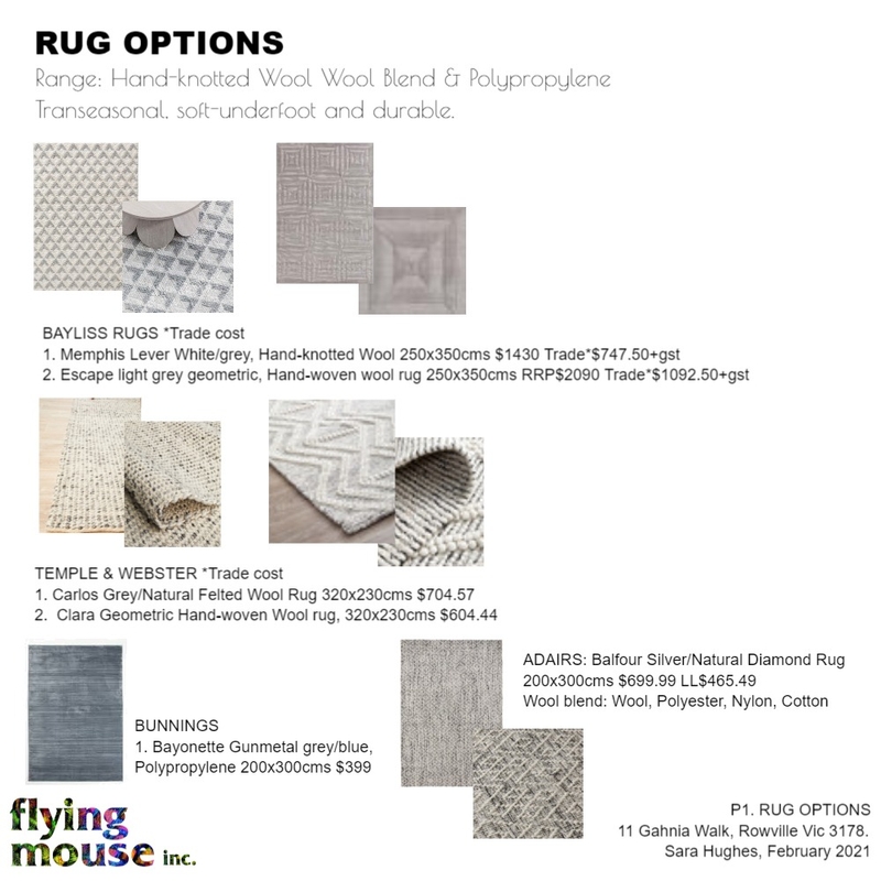 Sara- P1.Rug Options Mood Board by Flyingmouse inc on Style Sourcebook