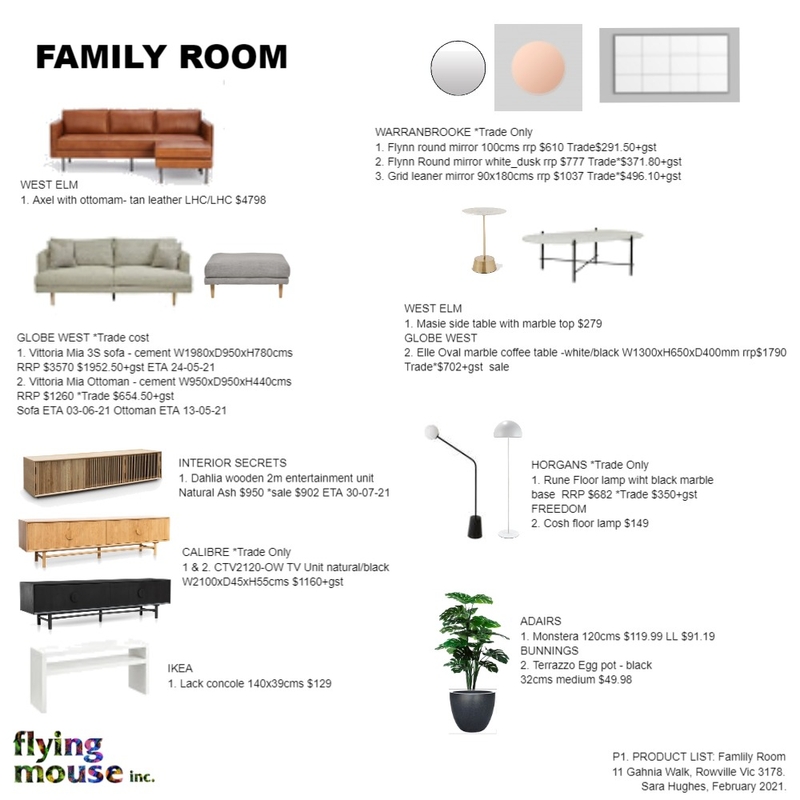 Sara - Product List: Open plan family room Mood Board by Flyingmouse inc on Style Sourcebook