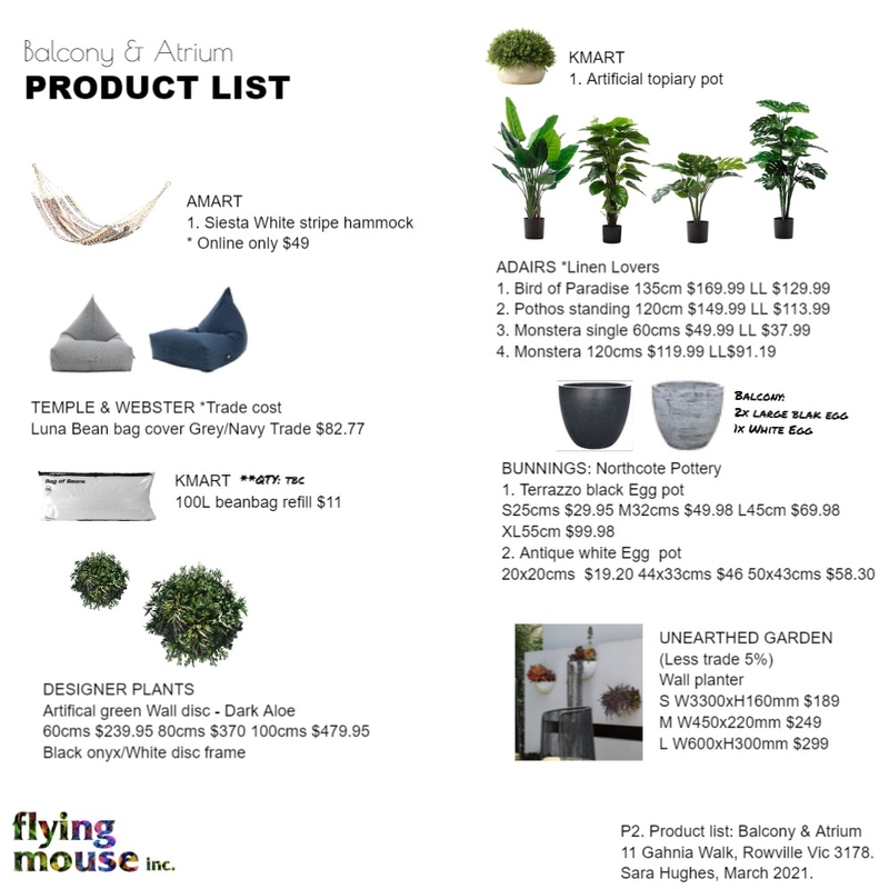 Sara - Product list: Balcony & Atrium Mood Board by Flyingmouse inc on Style Sourcebook