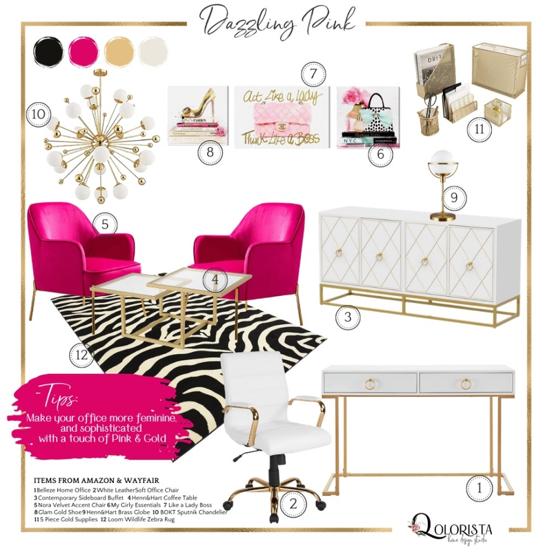 Dazzling Pink in a Glam Home Office Mood Board by Qolorista Home Design on Style Sourcebook