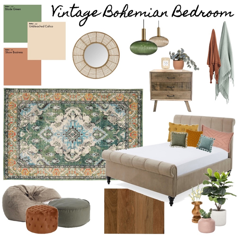 Vintage Bohemian Bedroom Mood Board by katywickens on Style Sourcebook