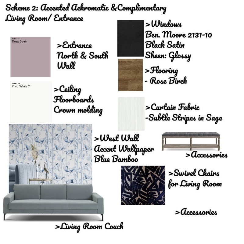 Scheme 2: Accented Achromatic/ Complimentary Mood Board by House of Serena Smith Designs on Style Sourcebook