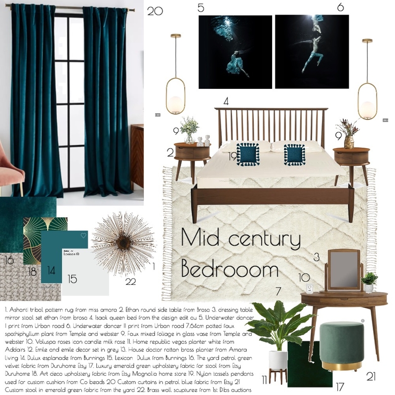 Midcentury modern bedroom Mood Board by Olive House Designs on Style Sourcebook