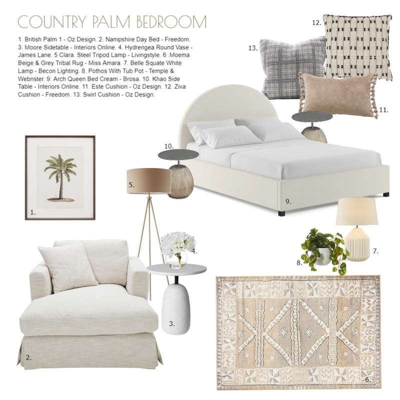 Country Palm Bedroom Mood Board by SALT SOL DESIGNS on Style Sourcebook