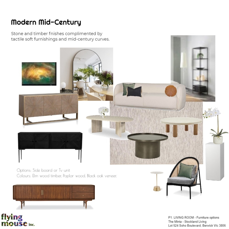 P1. Living room - Modern Mid-century Mood Board by Flyingmouse inc on Style Sourcebook