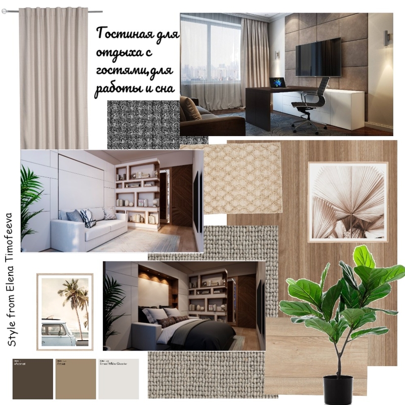 Гостиная для отдыха с гостями, для  работы и сна Mood Board by Елена Тимофеева on Style Sourcebook