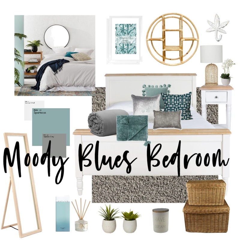 Moody Blues Bedroom Mood Board by Megan.Ferguson.71 on Style Sourcebook