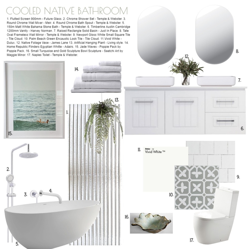 Cooled Native Bathroom Mood Board by SALT SOL DESIGNS on Style Sourcebook