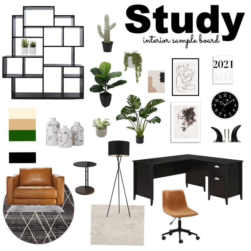 Study Interior Sample Board Mood Board by Annabel Radutiu on Style Sourcebook