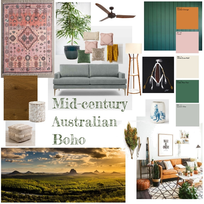 Mid Century Australian Boho Mood Board by Sunset Diving Bird on Style Sourcebook