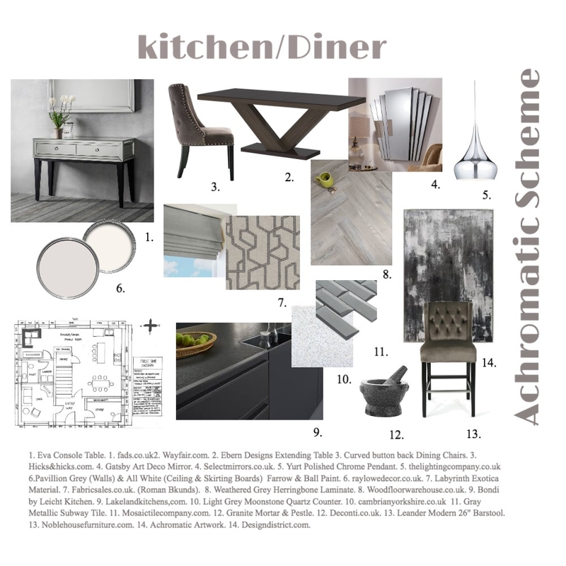 Achromatic Kitchen/Diner Mood Board by JayresDesign on Style Sourcebook