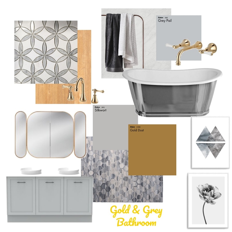 Gold & Grey Bathroom Mood Board by DoveGrace on Style Sourcebook