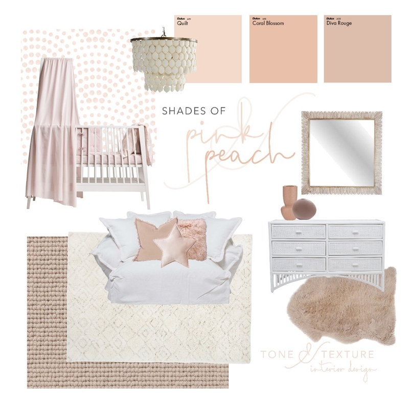 Shades of Pink & Peach - Nursery Mood Board by Tone & Texture Interior Design on Style Sourcebook