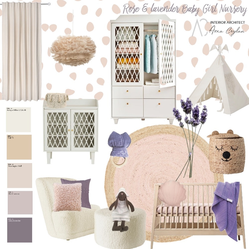 Rose & Lavender Baby Girl Nursery Mood Board by AC Interıors on Style Sourcebook