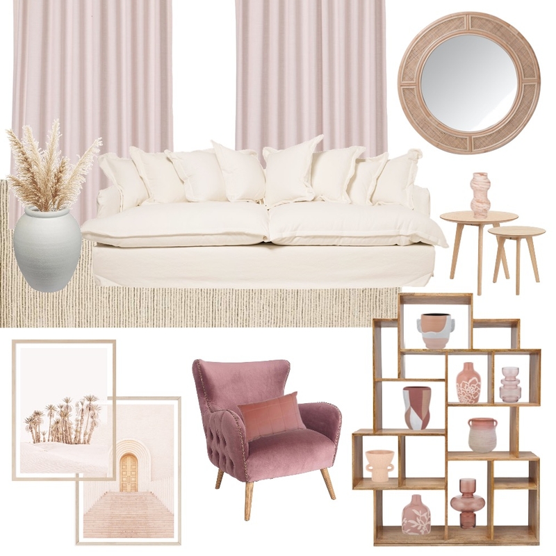 living room pink and peach Mood Board by thepalmeffect on Style Sourcebook