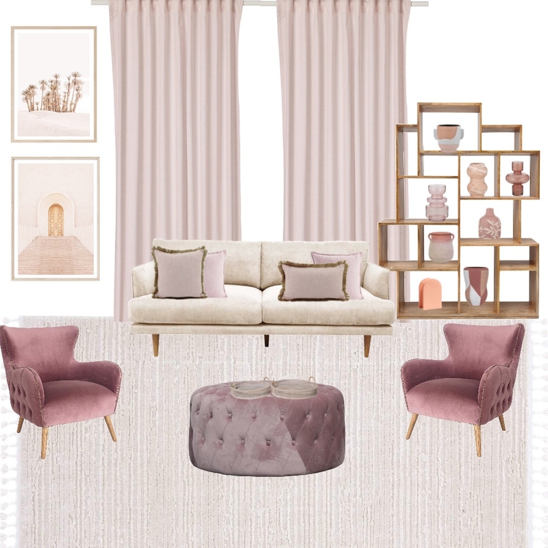 living room pink and peach Mood Board by thepalmeffect on Style Sourcebook