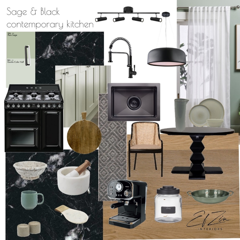 Sage & Black Contemporary Kitchen Mood Board by EF ZIN Interiors on Style Sourcebook