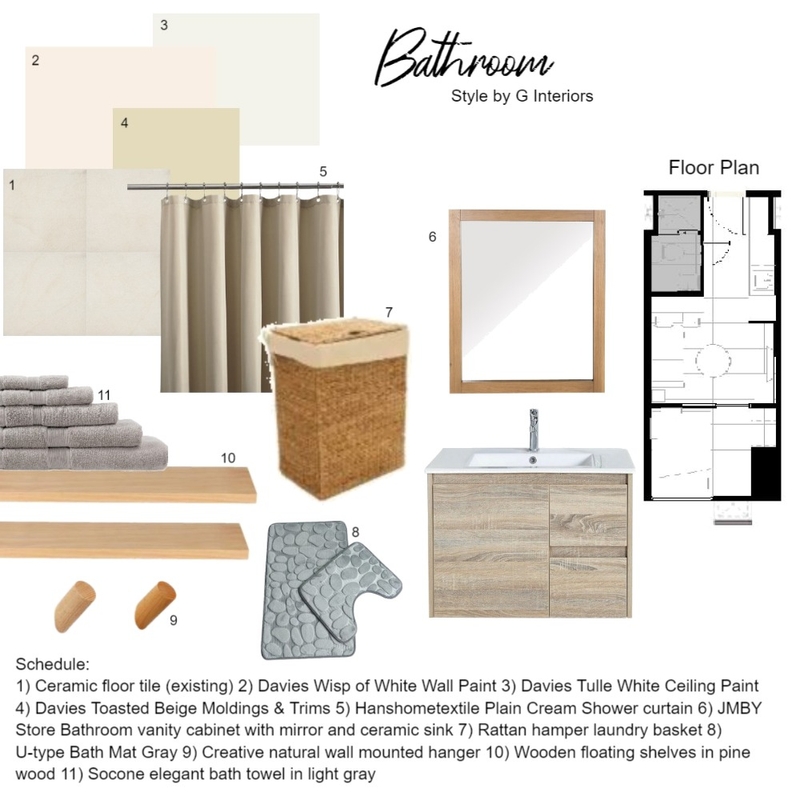 Grass Residences Bathroom Sample board Mood Board by Gia123 on Style Sourcebook