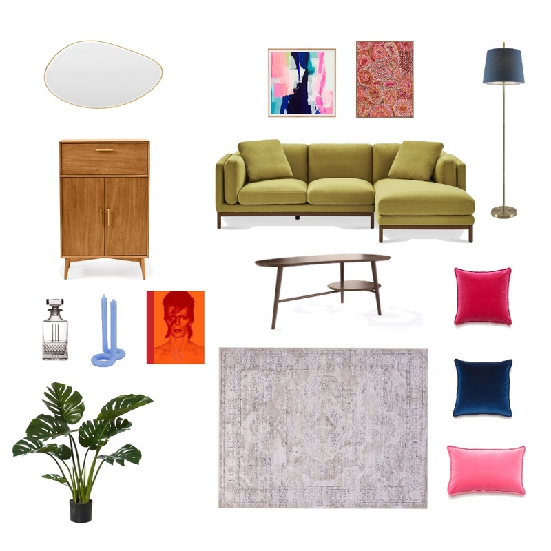 Olive with blue and pink tones living room Mood Board by EdelHealy on Style Sourcebook