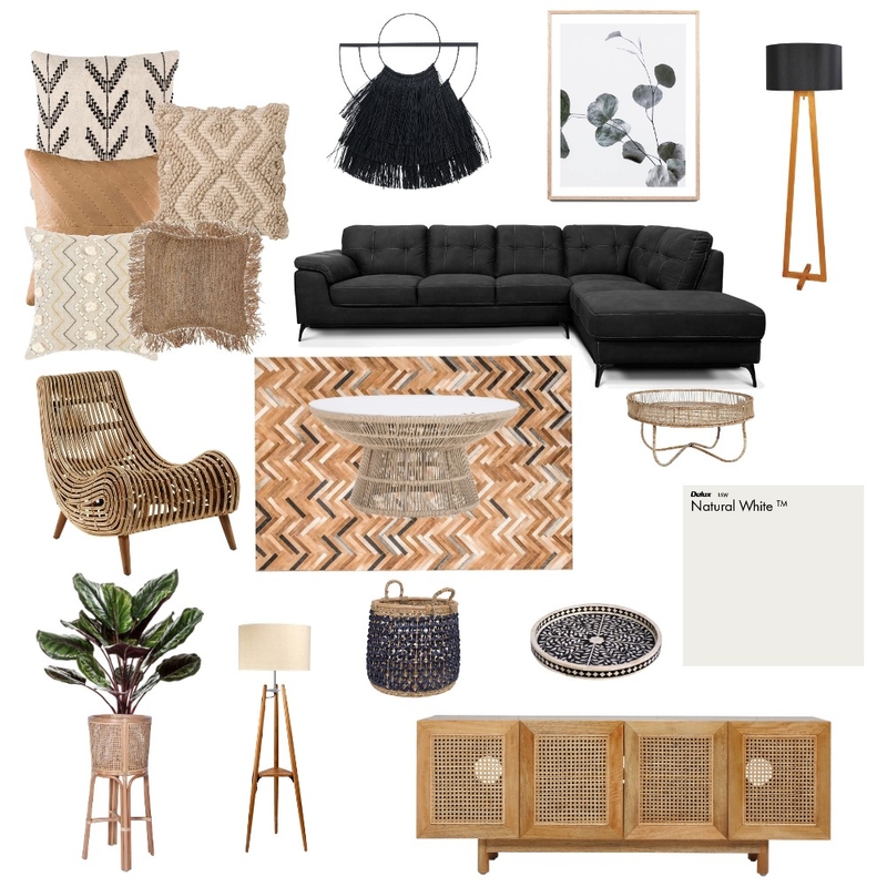 Natural Textures for a Boho Lounge Room Mood Board by Lisa Olfen on Style Sourcebook