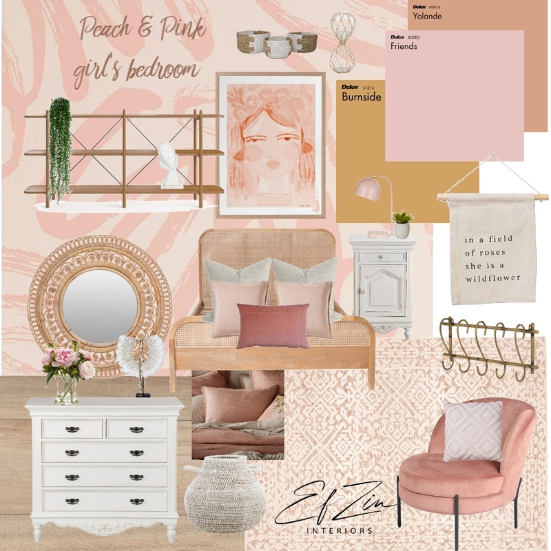 Peach & Pink Girl's Bedroom Mood Board by EF ZIN Interiors on Style Sourcebook