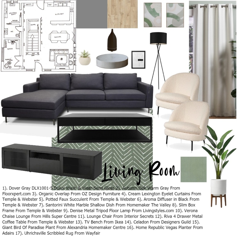 Living Room Sample Board Mood Board by baileyjohnston on Style Sourcebook